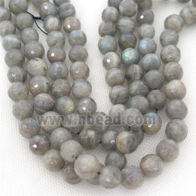 faceted round Labradorite beads, A-grade, lt.gray