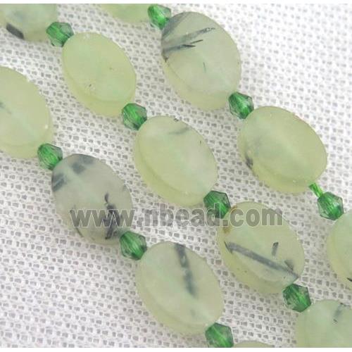 green Prehnite oval beads, matte