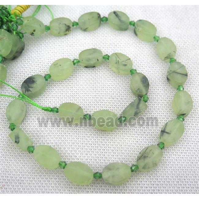 green Prehnite oval beads, matte