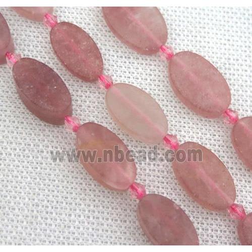 Strawberry Quartz oval beads, matte, pink