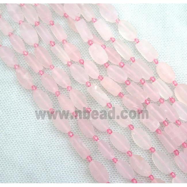 Rose Quartz oval beads, pink, matte