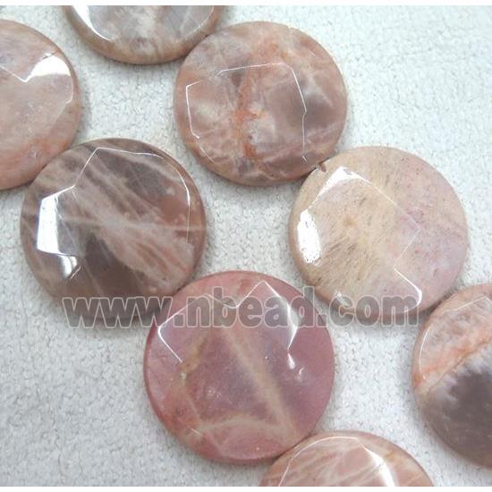 pink Sunstone beads, faceted flat round