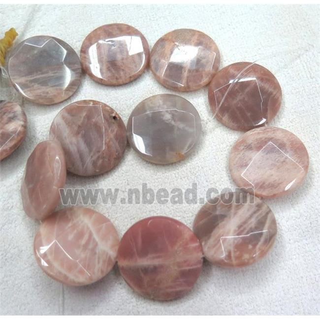 pink Sunstone beads, faceted flat round