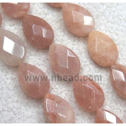 pink Sunstone bead, faceted, teardrop