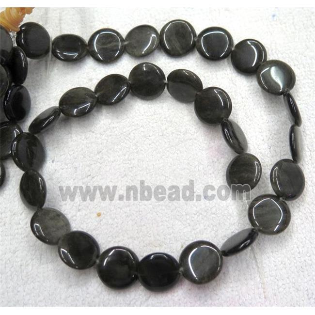 gold-Obsidian beads, flat round