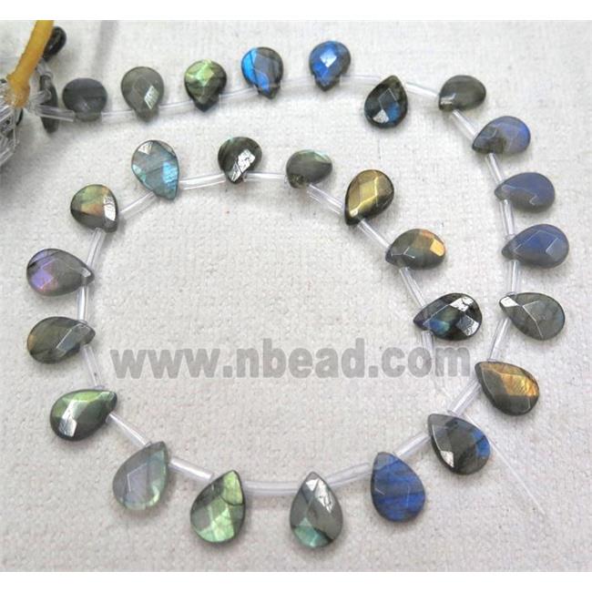 Labradorite beads, AA-grade, faceted teardrop, top-drilled