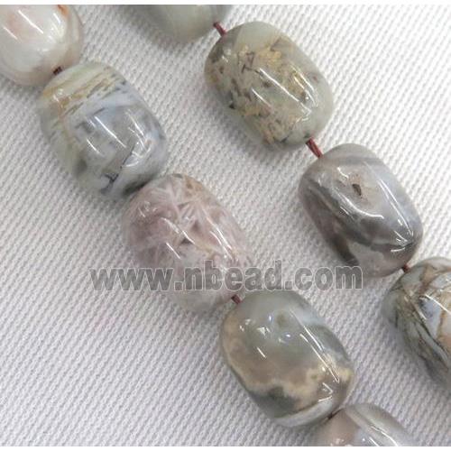 natural gray Bamboo Agate barrel beads