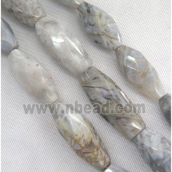 natural gray Bamboo Agate beads, faceted rice