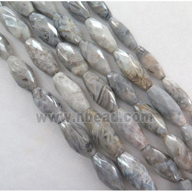 natural gray Bamboo Agate beads, faceted rice