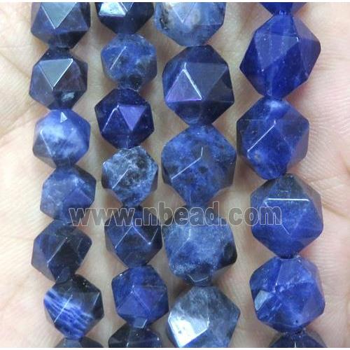 faceted round sodalite ball bead, blue