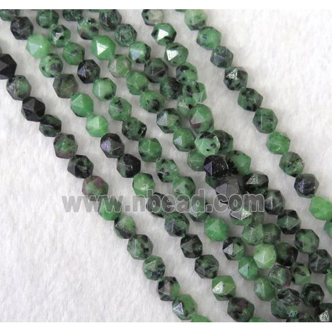 natural Ruby Zoisite ball beads, faceted round, green