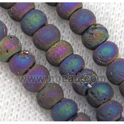 8" string of druzy agate rondelle beads, matte, rainbow electroplated