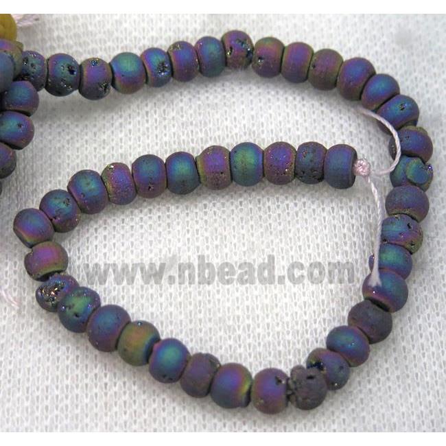 8" string of druzy agate rondelle beads, matte, rainbow electroplated