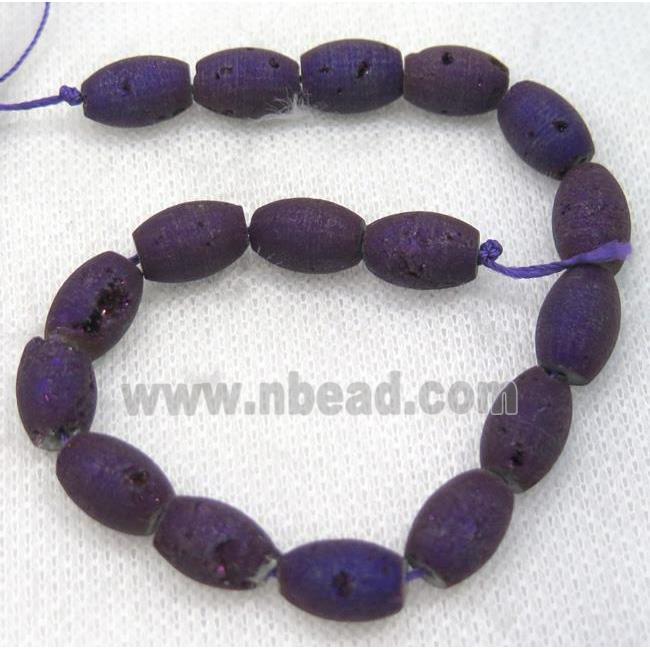 8" string of druzy agate rice beads, matte, purple plated