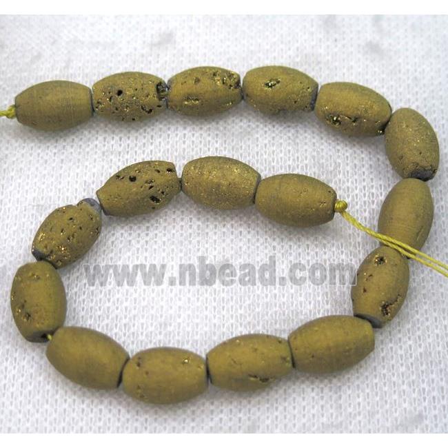 8" string of druzy agate rice beads, matte, gold plated
