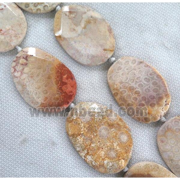 Coral Fossil slice Beads, faceted freeform, B-grade