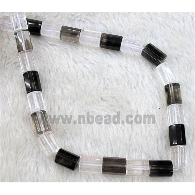 clear quartz and smoky quartz beads, faceted tube