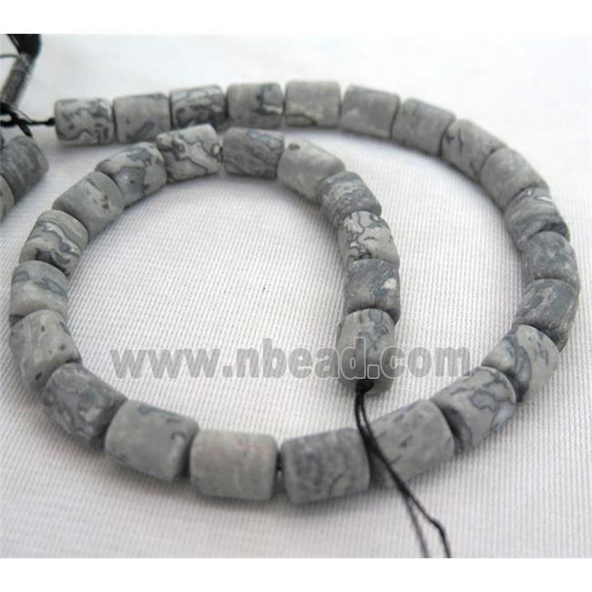 matte grey picture jasper beads, 3faces tube