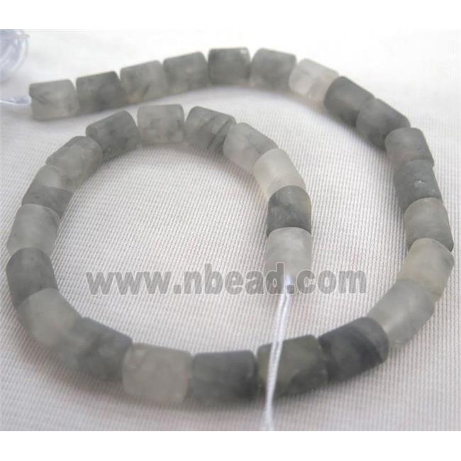 matte Gray Cloudy Quartz beads, 3faces tube