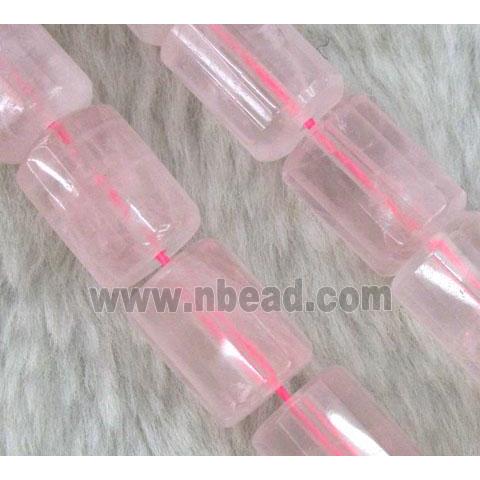 rose quartz beads, faceted tube