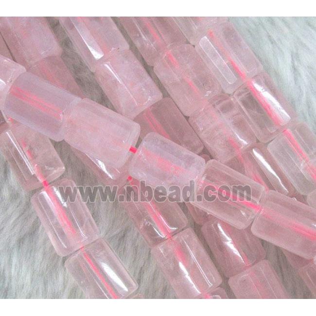 rose quartz beads, faceted tube