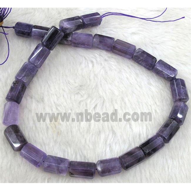 amethyst beads, purple, faceted tube