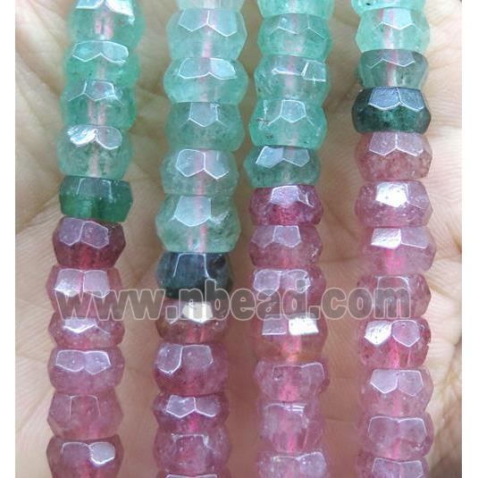 faceted Strawberry Quartz heishi beads, green and red