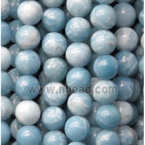 round Chinese Larimar Beads, blue treated