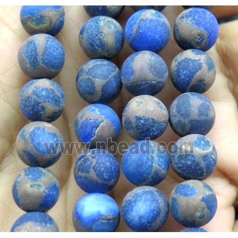 agate beads within goldsand, matter round, blue