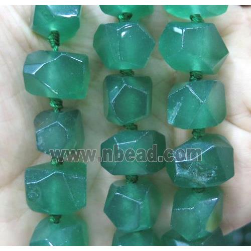 green jade nugget bead, faceted freeform, dye