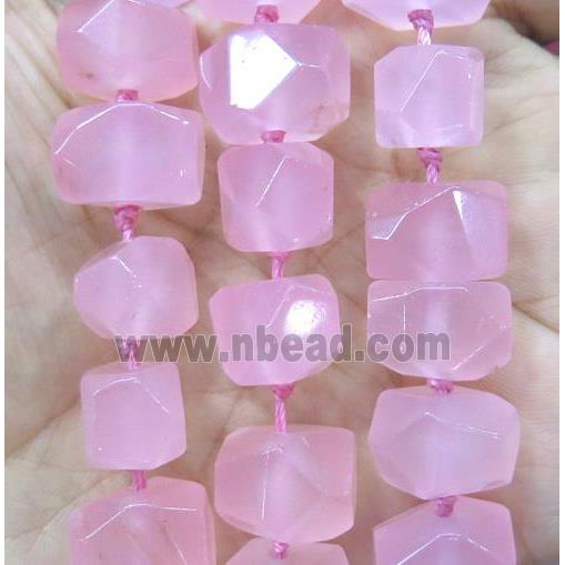 jade nugget bead, faceted freeform, pink dye