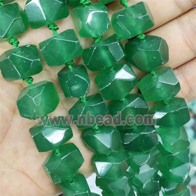 deepgreen jade nugget beads, faceted freeform, dye