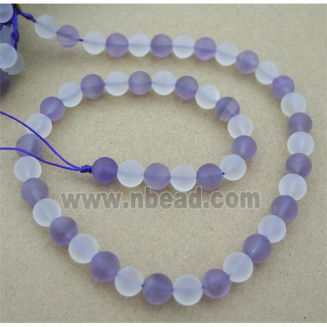 Clear Quartz and Amethyst beads, round, matte