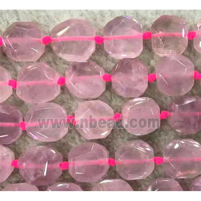 Rose Quartz beads, pink, faceted square