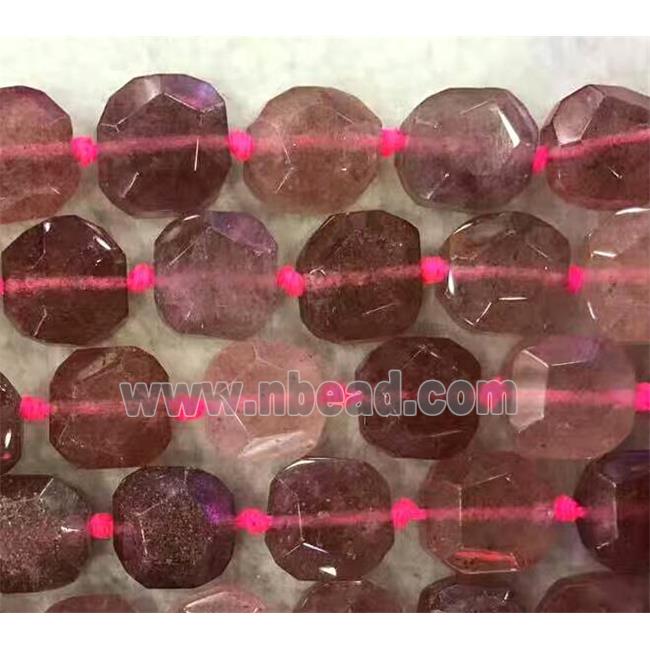 Strawberry Quartz beads, pink, faceted square