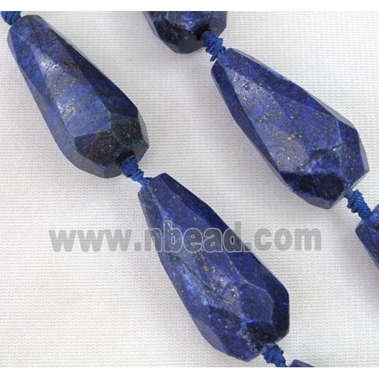 lapis lazuli beads, blue, faceted teardrop