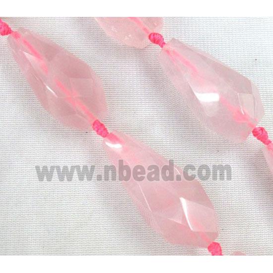 rose quartz bead, pink, faceted teardrop