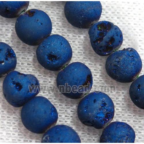 round matte agate druzy beads, blue