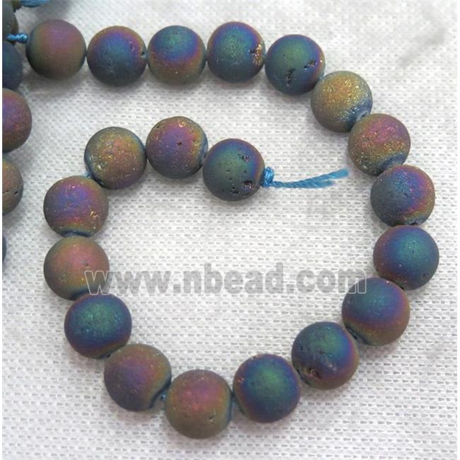 round matte agate druzy beads, rainbow