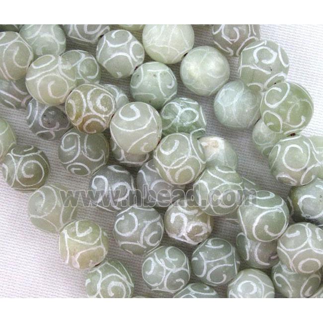 round Agalmatolite Beads, green