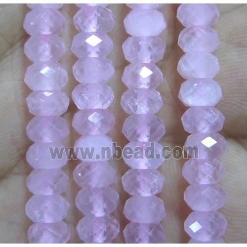 rose quartz beads, faceted rondelle, pink