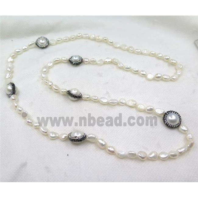 white freshwater pearl necklace pave rhinestone