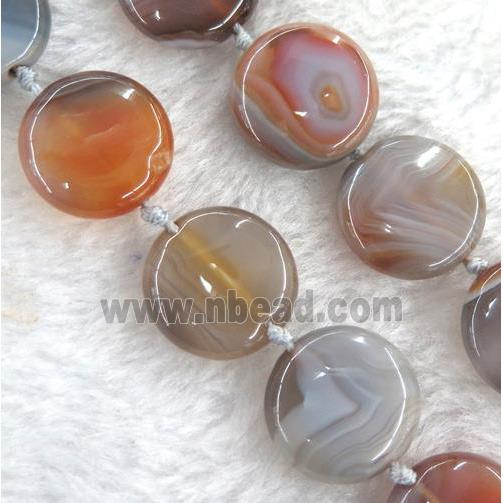botswana agate beads, flat round, brown dye
