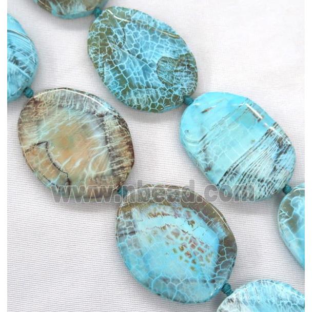 dragon veins Agate Beads, faceted freeform, blue treated