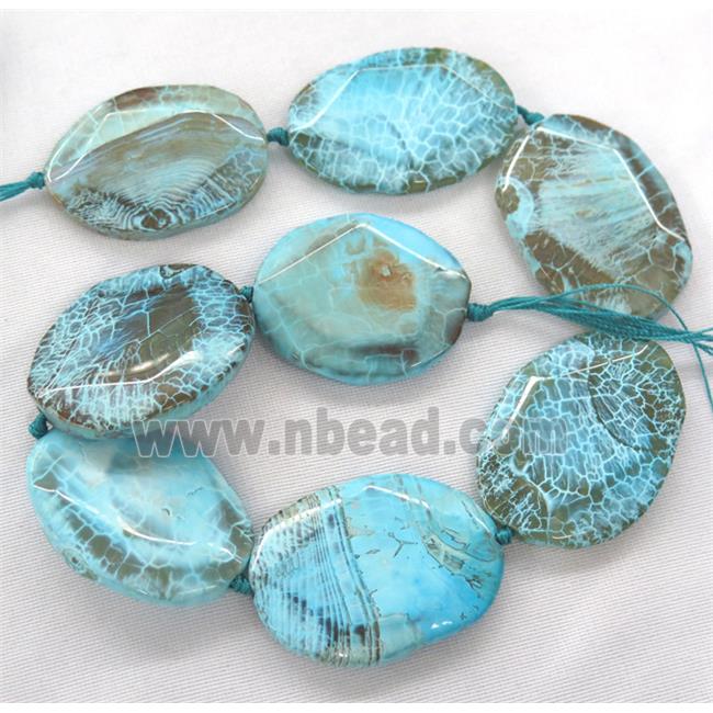 dragon veins Agate Beads, faceted freeform, blue treated