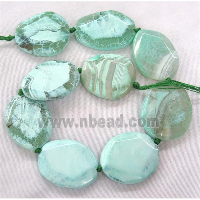 dragon veins Agate Beads, faceted freeform, green treated
