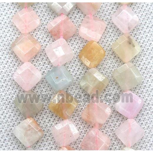 Morganite beads, faceted square