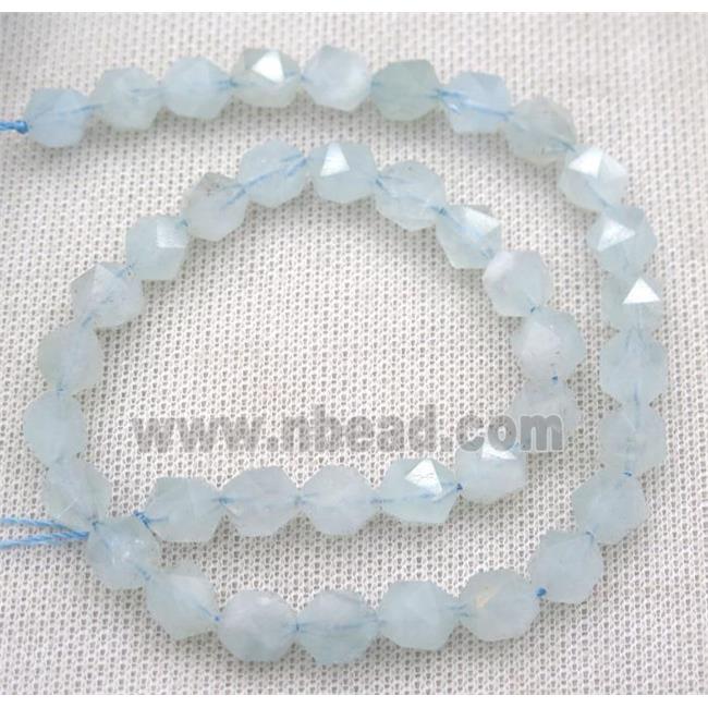 Aquamarine ball beads, faceted round, light blue
