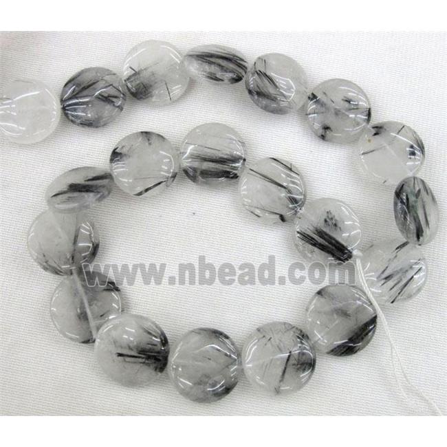 black rutilated quartz beads, flat round