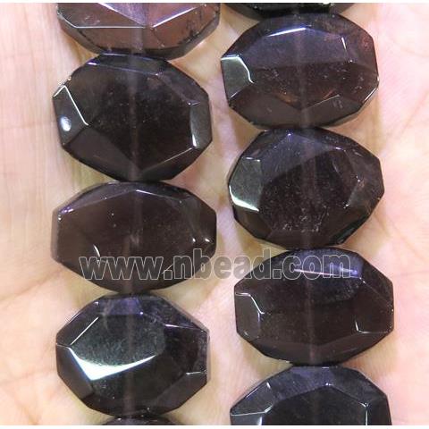 smoky quartz bead, faceted oval